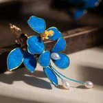 Blue Classical Cheongsam Hair Clip Cinnamon Flower Velvet Hair Accessories