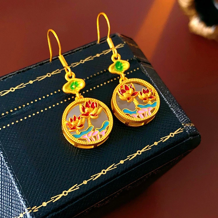 Lotus Round Ear Hooks New Chinese Fashion Quality Earrings