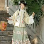 Ming Dynasty Winter Green Colours Hanfu New Year Pipa Sleeve