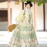 Ming Dynasty Winter Green Colours Hanfu New Year Pipa Sleeve