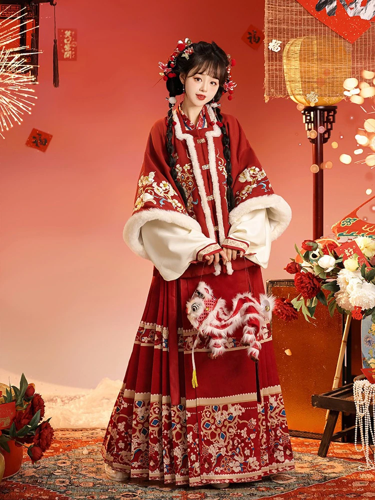 New Year Hanfu Ming Dynasty Aoqun Thick Red Suit