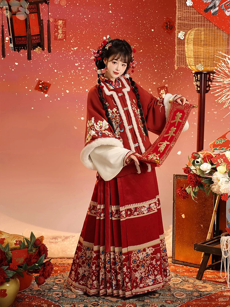 New Year Hanfu Ming Dynasty Aoqun Thick Red Suit