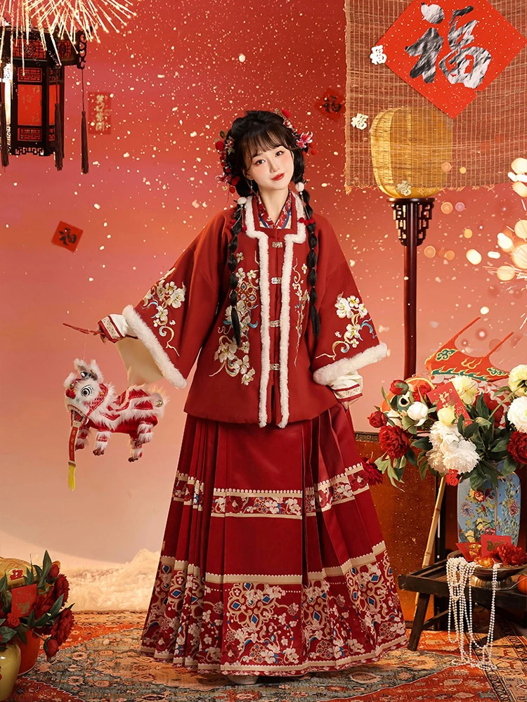 New Year Hanfu Ming Dynasty Aoqun Thick Red Suit