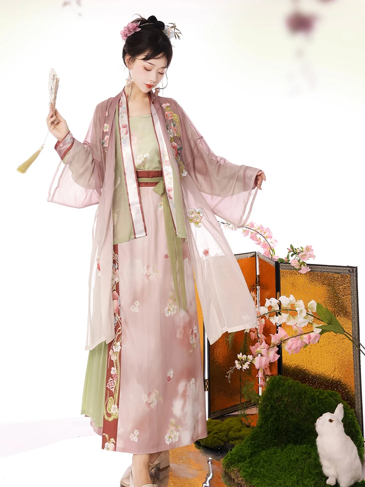 Pink Women Hanfu Song Dynasty Casual Skirt for Summer 