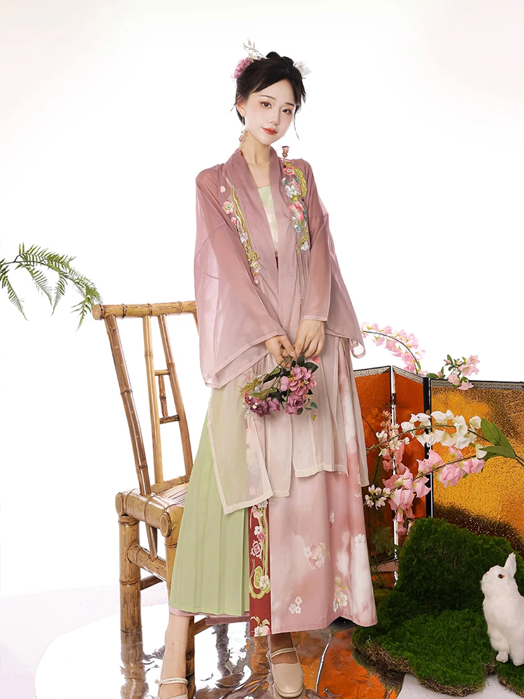 Pink Women Hanfu Song Dynasty Casual Skirt for Summer 