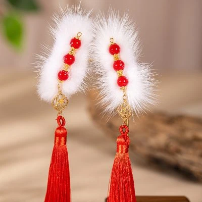 Red Tassel Hairclip Children's Festive Plush Ancient Style Hair Accessories New Year