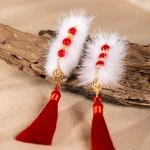 Red Tassel Hairclip Children's Festive Plush Ancient Style Hair Accessories New Year