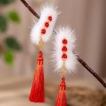 Red Tassel Hairclip Children's Festive Plush Ancient Style Hair Accessories New Year