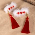 Red Tassel Hairclip Children's Festive Plush Ancient Style Hair Accessories New Year