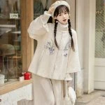 Square Collar Short Shirt Improved Song Pants Winter Thickening Set