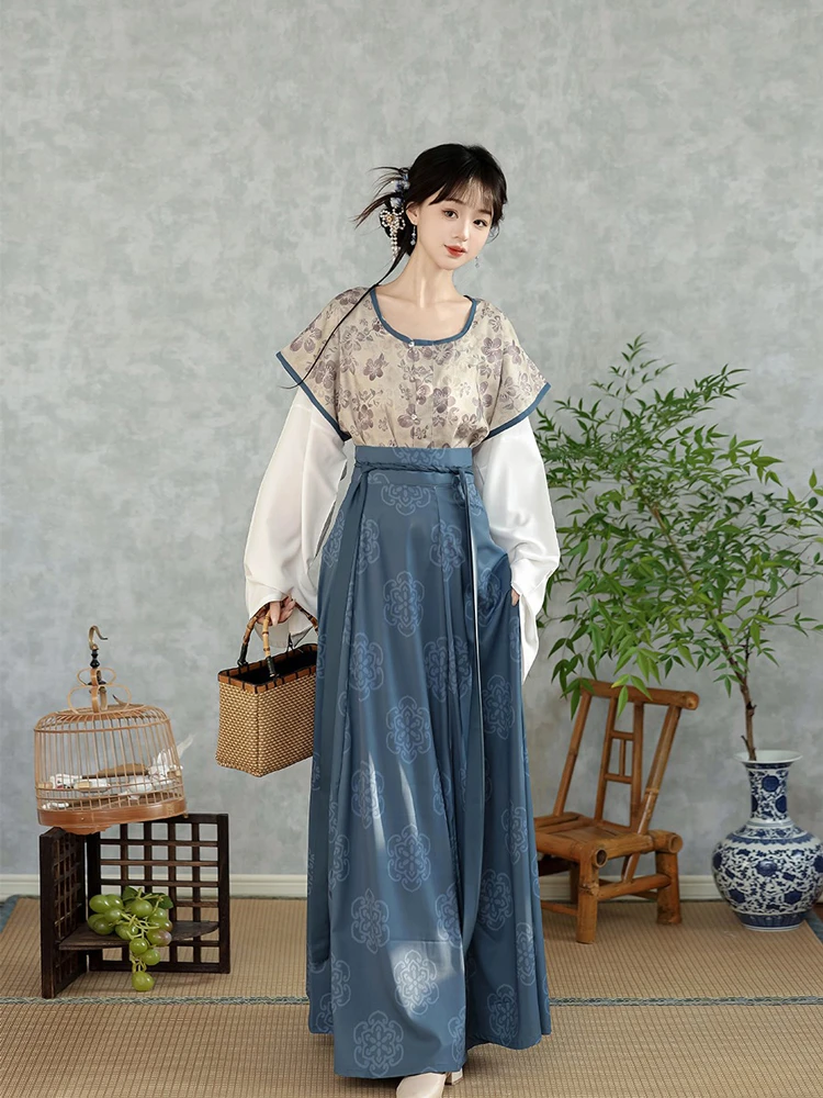 Tang Dynasty Hanfu Round Neck Shirt Qiyao Slim Spring Clothing