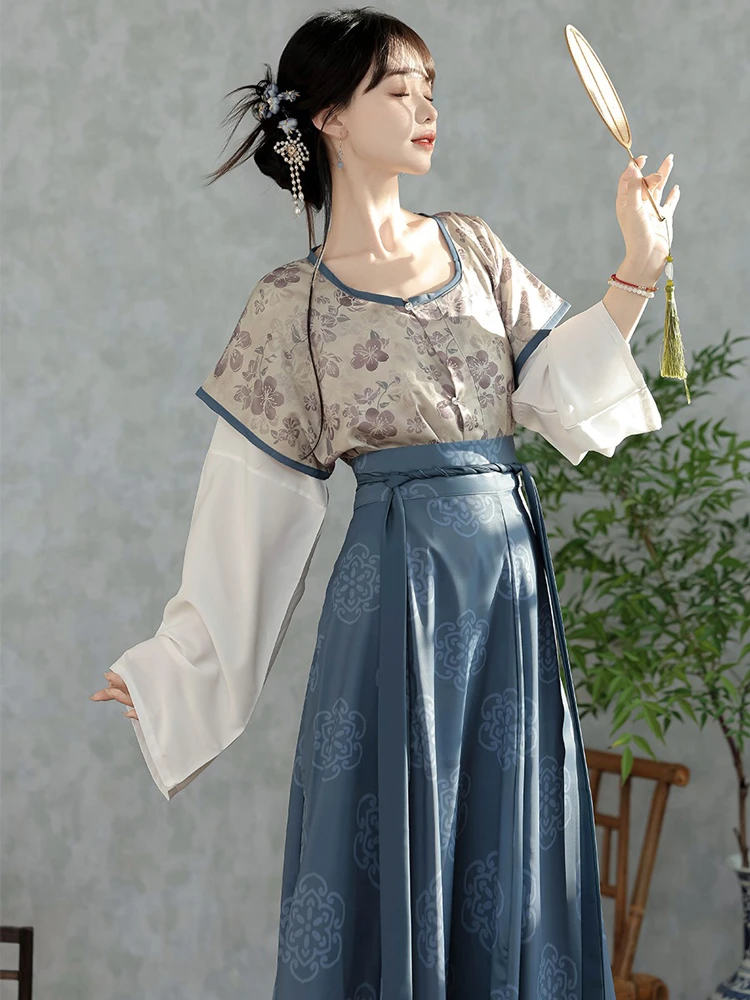 Tang Dynasty Hanfu Round Neck Shirt Qiyao Slim Spring Clothing