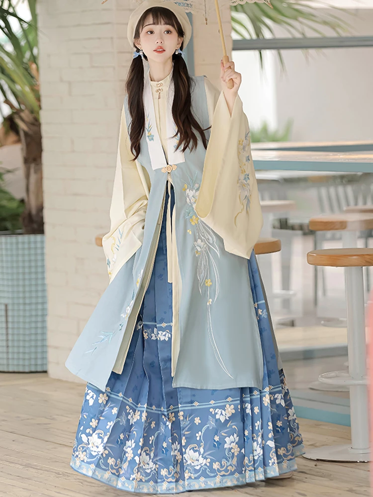 Winter Ming Hanfu Long Bijia Blue Daily Ma Mian Skirt