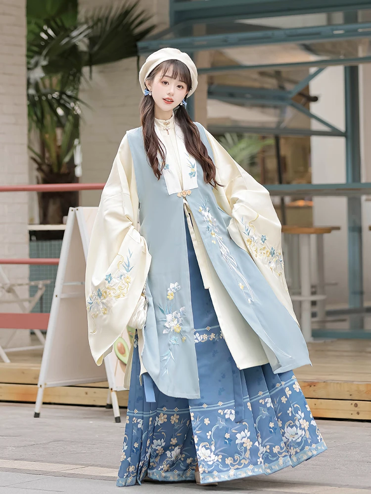 Winter Ming Hanfu Long Bijia Blue Daily Ma Mian Skirt