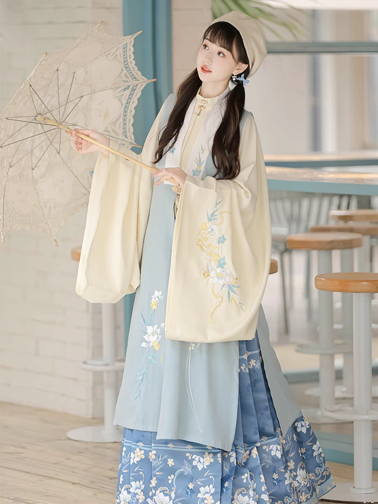 Winter Ming Hanfu Long Bijia Blue Daily Ma Mian Skirt