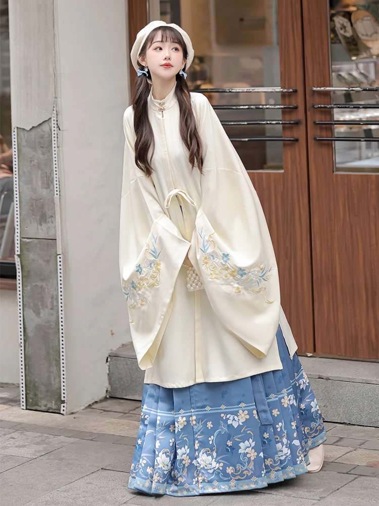 Winter Ming Hanfu Long Bijia Blue Daily Ma Mian Skirt