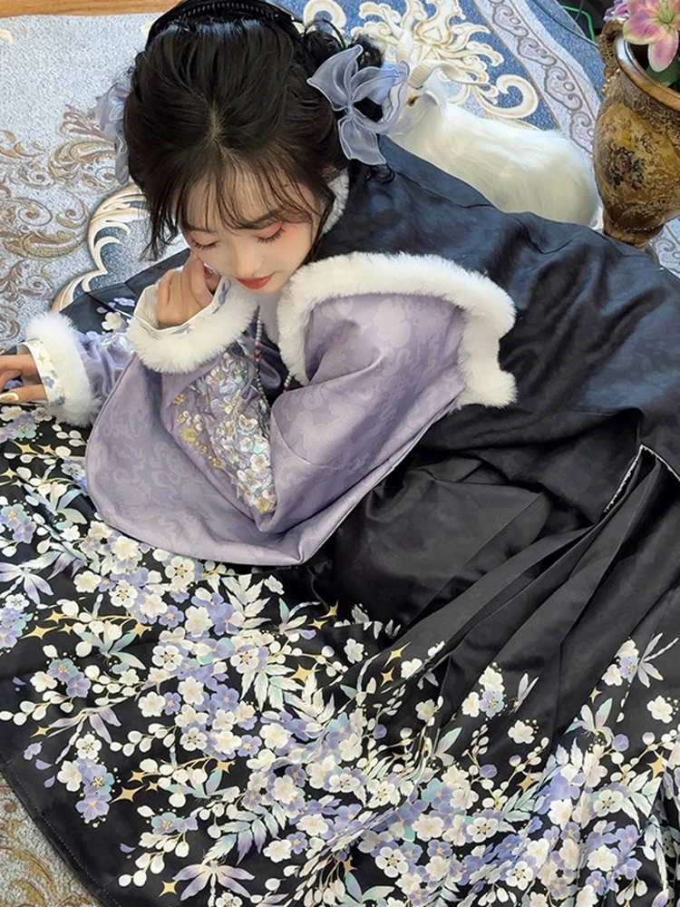 Winter Purple Hanfu Aoqun Modern Ma Mian Skirt