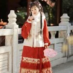 Women's New Year Hanfu Ming Dynasty Red Colour Ma Mian Skirt