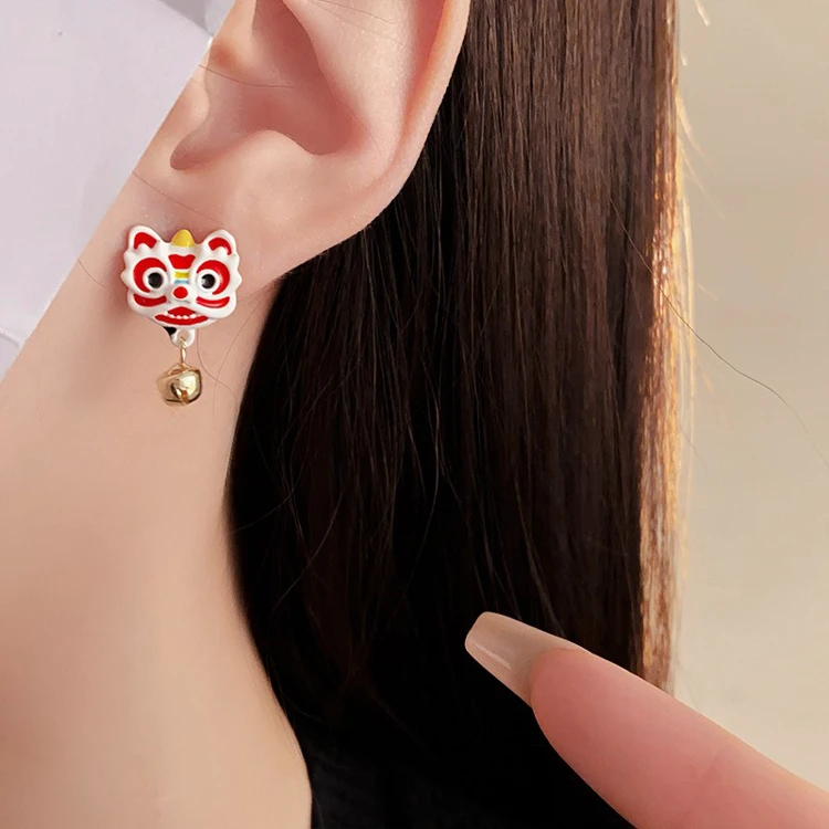 Lion Earrings Retro Women's New Year Personalized Ear Jewelry