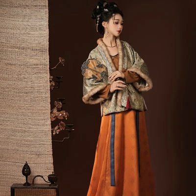 Winter Tang Dynasty Hanfu Beizi Ladies Qiyao Vintage Set