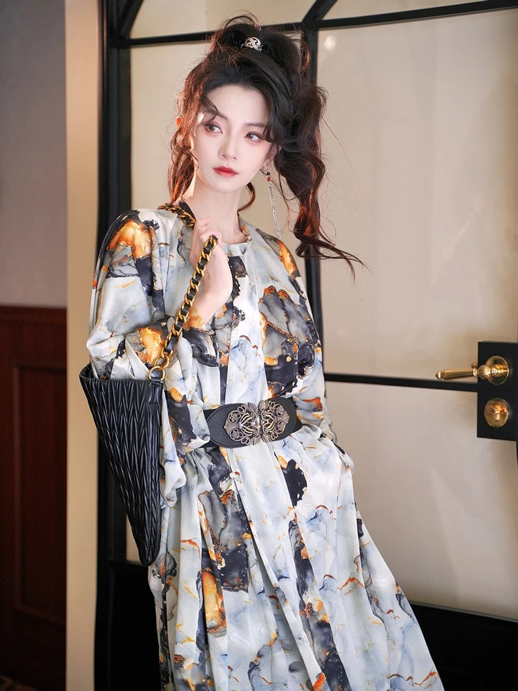 Fashion Tang Dynasty Round Collar Robe Women's Hanfu Gowns