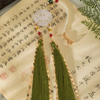 Green Long Tassel Waist Pendant Ming Dynasty Hanfu Accessories