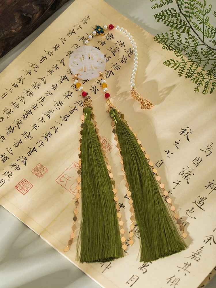 Green Long Tassel Waist Pendant Ming Dynasty Hanfu Accessories