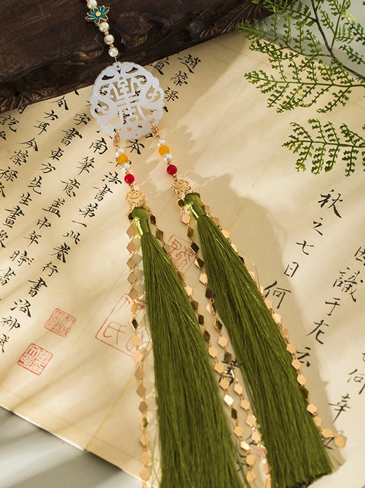 Green Long Tassel Waist Pendant Ming Dynasty Hanfu Accessories