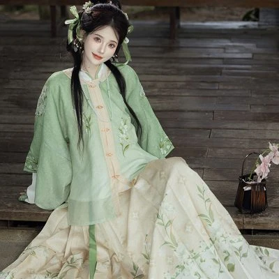 Green Style Ming Dynasty Women's Ma Mian Dress Spring Dresses