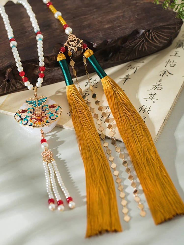 Hanfu Ma Mian Dress Accessories Yingluo Long Tassel Necklace