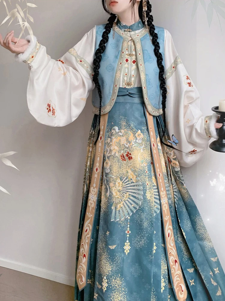 Ladies Ming Dynasty Hanfu Spring Ma Mian Dress Dunhuang Style