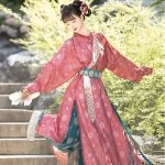 Ladies Pink Style Hanfu Round Collar Robe Lantern Pants Cute Style