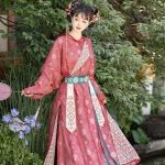 Ladies Pink Style Hanfu Round Collar Robe Lantern Pants Cute Style