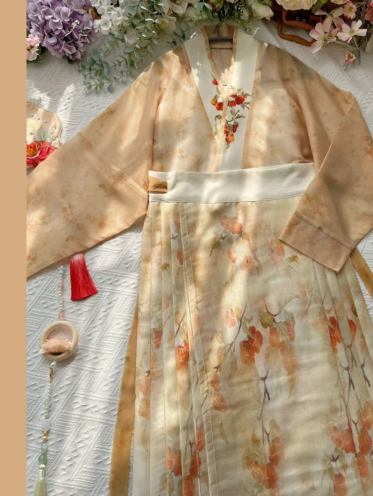 Ming Dynasty Hanfu Spring Thin Women's Plane Sleeve Dresses