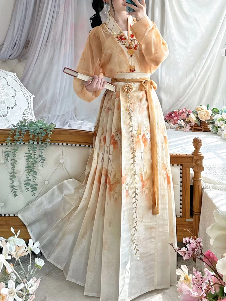 Ming Dynasty Hanfu Spring Thin Women's Plane Sleeve Dresses