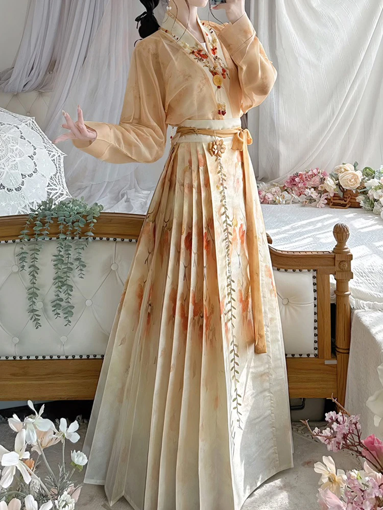 Ming Dynasty Hanfu Spring Thin Women's Plane Sleeve Dresses