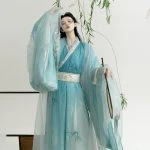 Spring Hanfu Embroidered Large Sleeve Zhiju Light Blue Style