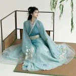 Spring Hanfu Embroidered Large Sleeve Zhiju Light Blue Style