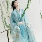 Spring Hanfu Embroidered Large Sleeve Zhiju Light Blue Style