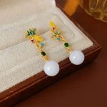 Women Retro Lotus Flower Earrings Round Bead Fashion Ear Accessories