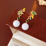 Women Retro Lotus Flower Earrings Round Bead Fashion Ear Accessories