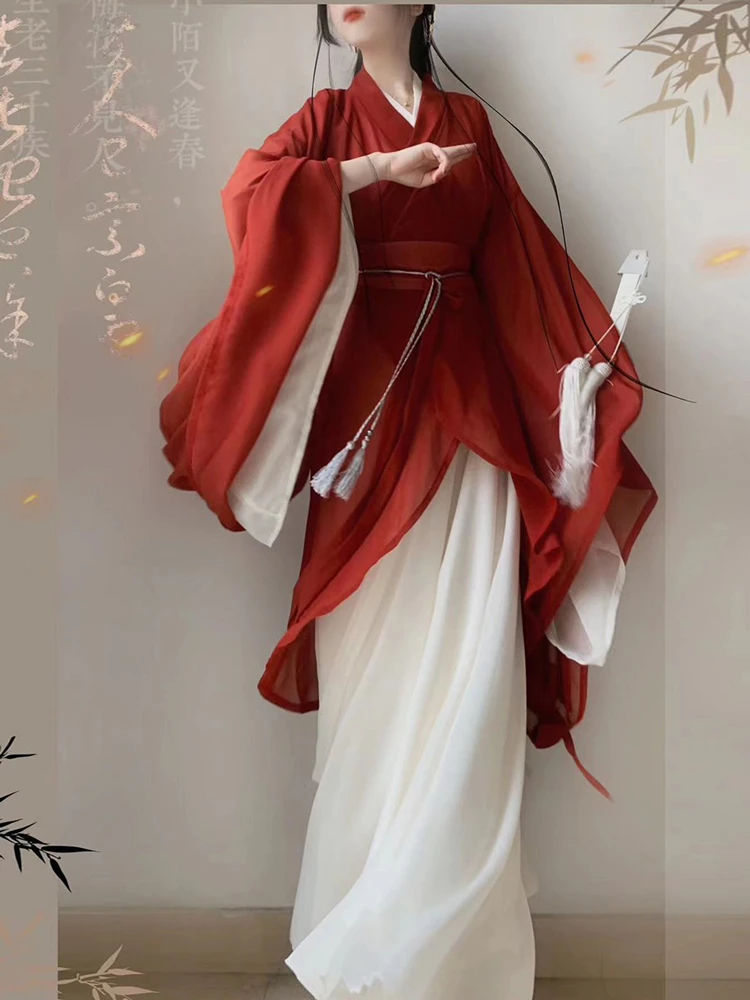 Wuxia Hanfu Wei Jin Style Red Dance Skirt