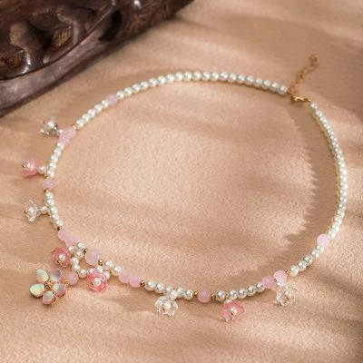 Ancient Style Necklace Women Pink Petal Bell Orchid Yingluo Accessories