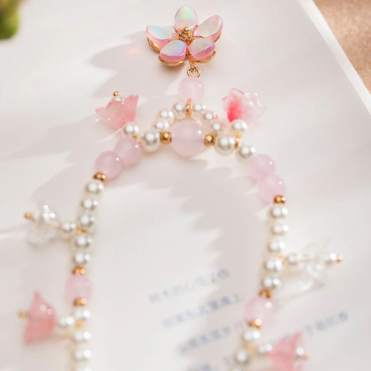 Ancient Style Necklace Women Pink Petal Bell Orchid Yingluo Accessories