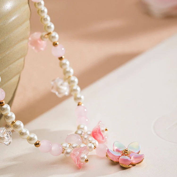 Ancient Style Necklace Women Pink Petal Bell Orchid Yingluo Accessories