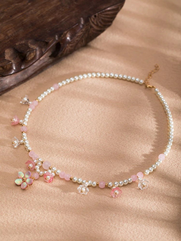 Ancient Style Necklace Women Pink Petal Bell Orchid Yingluo Accessories