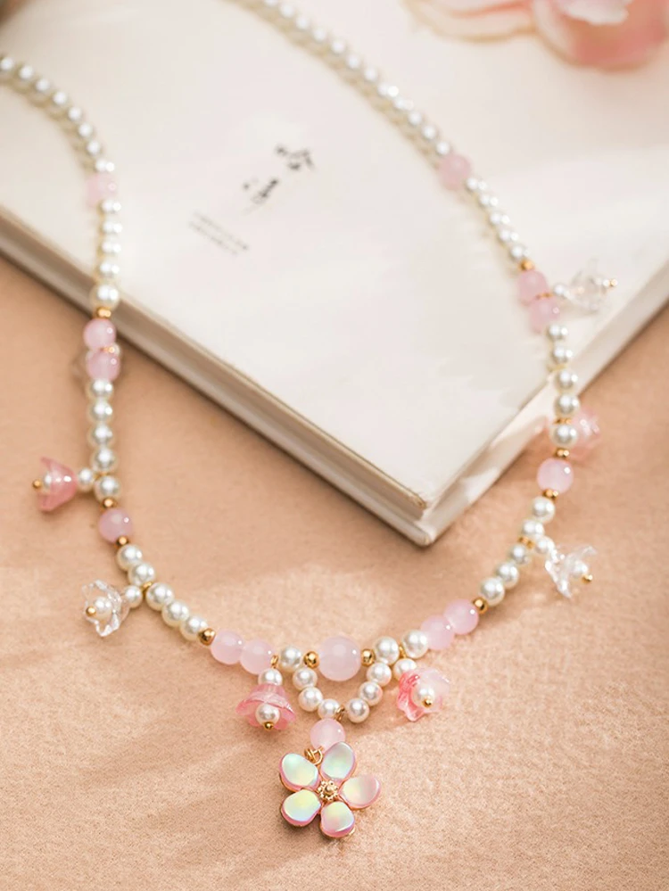 Ancient Style Necklace Women Pink Petal Bell Orchid Yingluo Accessories