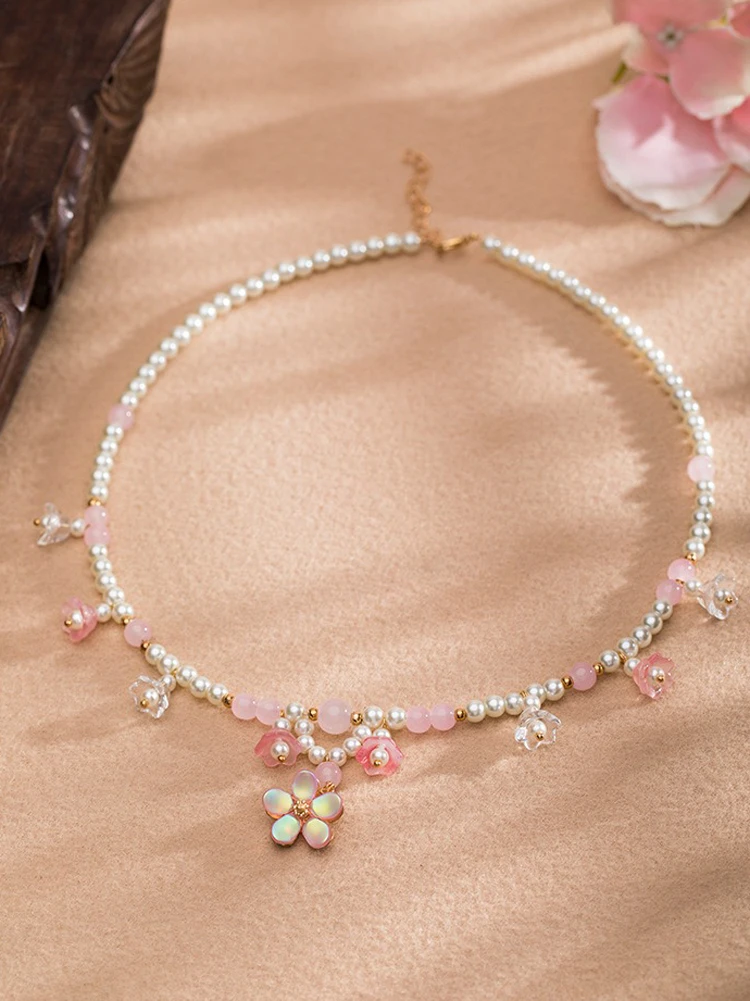 Ancient Style Necklace Women Pink Petal Bell Orchid Yingluo Accessories