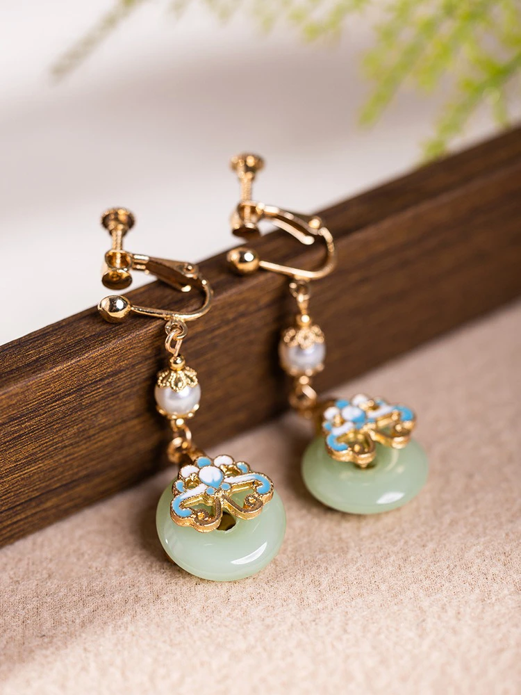 Cheongsam Earrings Vintage Ear Clips Hanfu Accessories Peace Buckle