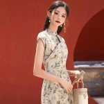 Printed Cheongsam New Girls Daily Chinese Dress Long Qipao